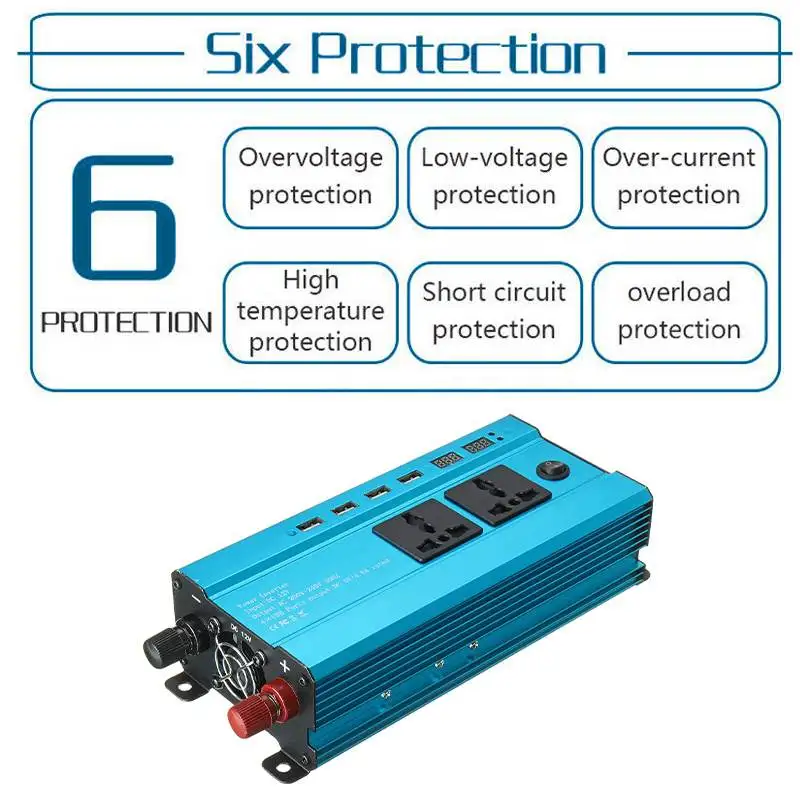 4 USB автомобильный инвертор DC 12 В в AC 220 В 2000 Вт 4000 Вт 6000 Вт Инвертор преобразователь напряжения светодиодный дисплей Солнечный Инвертор+ розетка