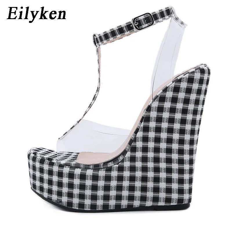 Women High Heels Platform Sandals Ankle Buckle Strap PVC Transparent