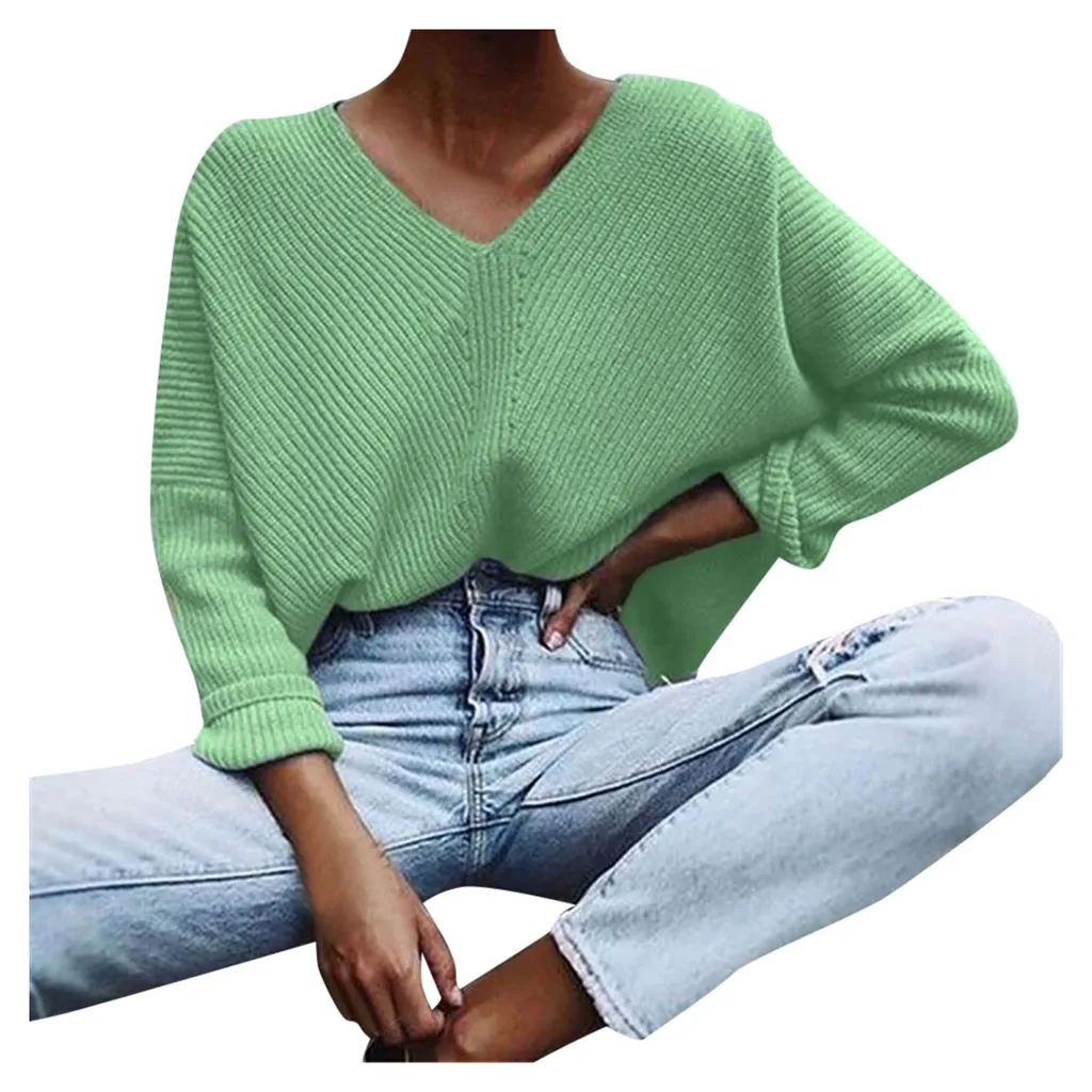 Осенне-зимние однотонные трикотажные женские свитера пуловеры свитер с длинными рукавами тонкий пуловер женский джемпер вязаный свитер блузка#905 - Цвет: GN