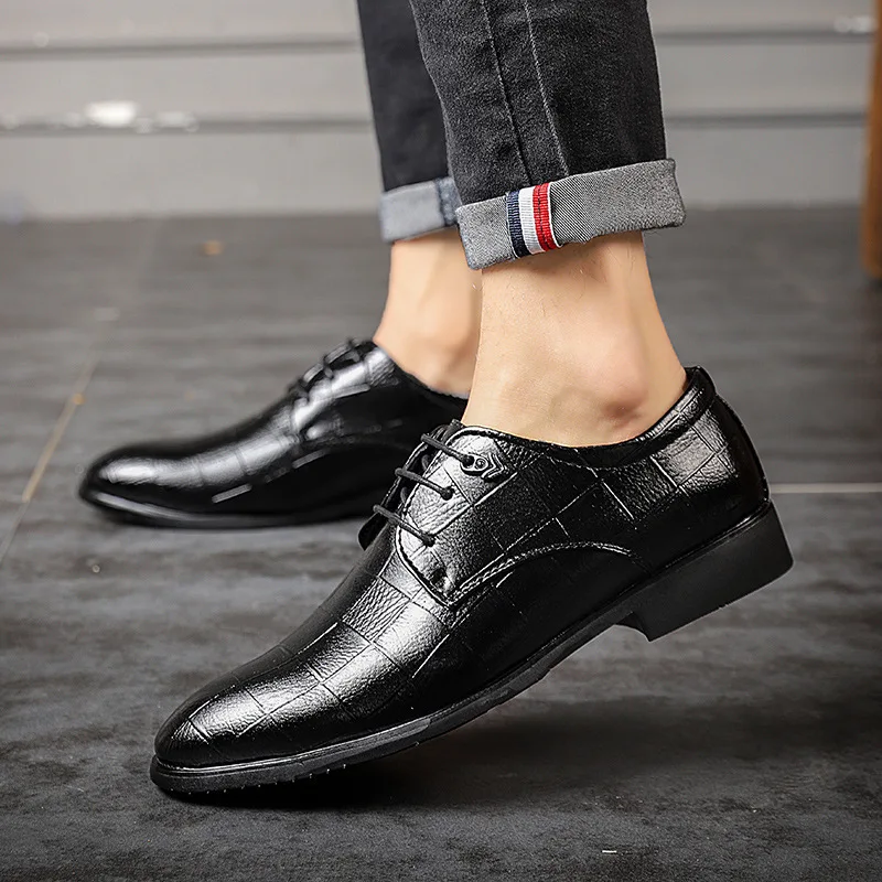 

2019 Spring New Style Korean-style Formal Wear Fashion Plaid Casual Pointed-Toe MEN'S SHOES Versatile Business Leather Shoes