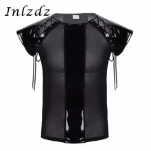 Мужская кожаная Сетчатая футболка на бретелях с короткими рукавами и кружевами, облегающая футболка, топы, экзотические вечерние костюмы