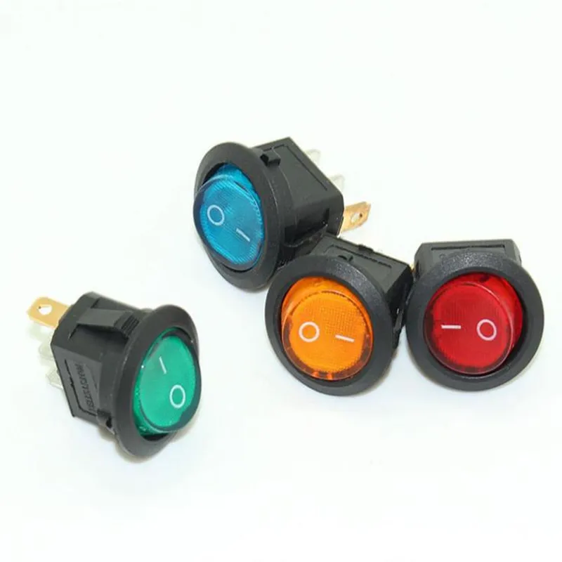 

KCD1 Round Red, yellow and blue green 3Pin SPDT ON/OFF Rocker Power Switch AC 125V/10A 250V/6A With light