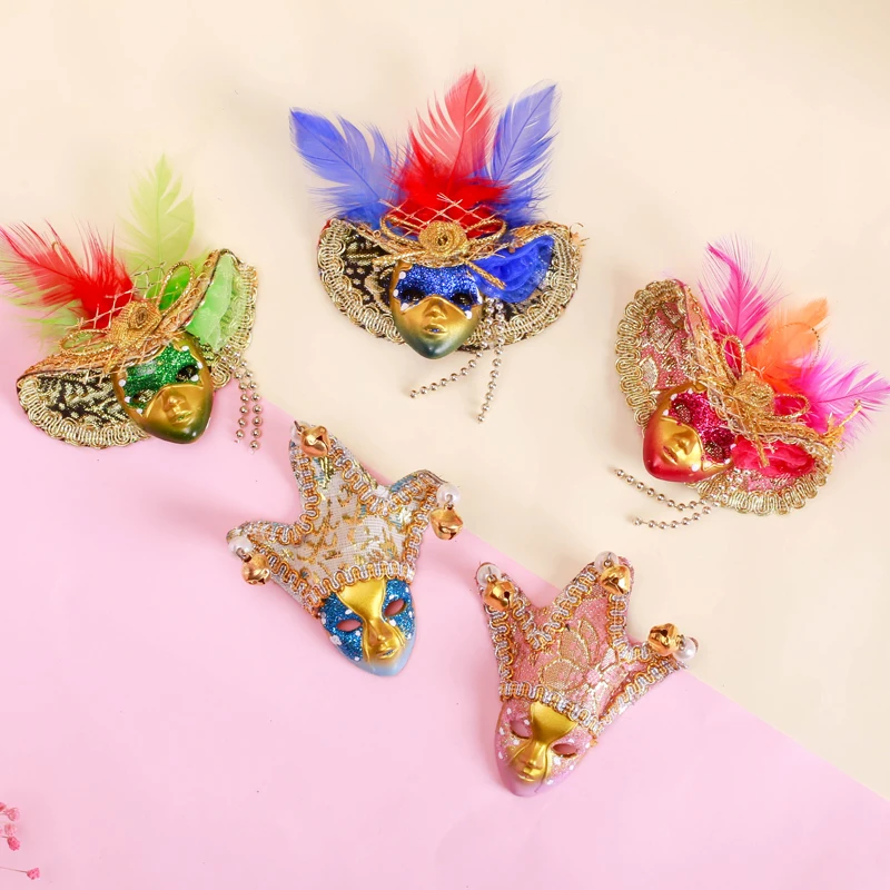 5pcs Mini Hand-Painted Venetian Mask Masquerade Mardi Gras Glitter Mask of Venice Wall Decorative Art Collection Hallow