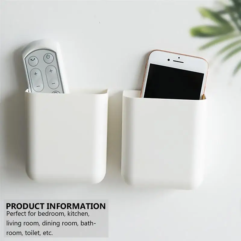 

2pcs Multipurpose Storage Box Wall Mounted Remote Control Storage Box Mobile Phone Plug Holder Stand Containe