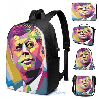 

Funny Graphic print John F kennedy in WPAP USB Charge Backpack men School bags Women bag Travel laptop bag