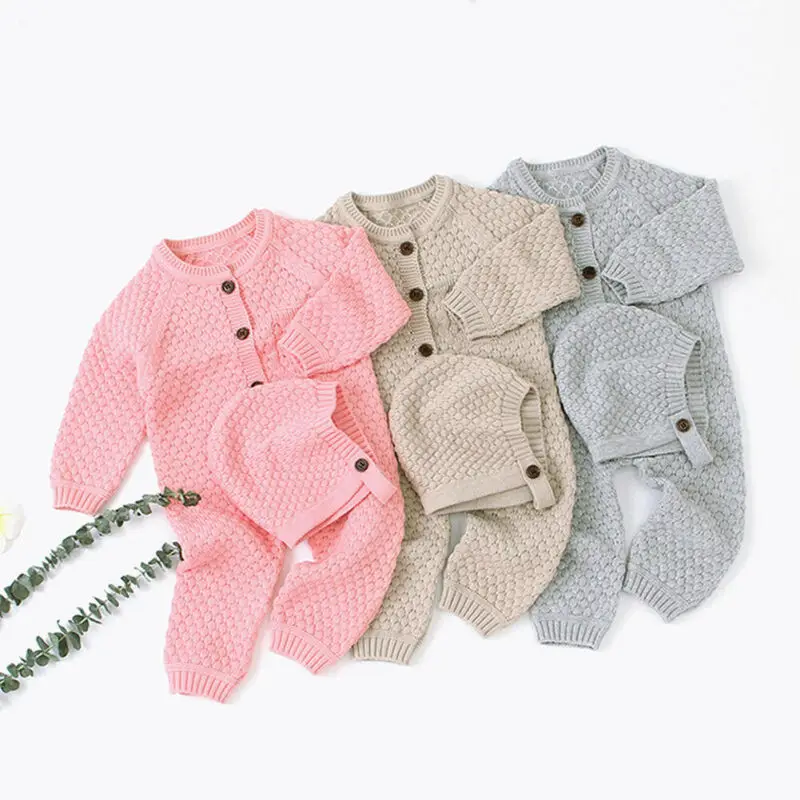 

Winter Autumn Winter Newborn Baby Boy Girl Clothes Knitted Warm Romper Wool Outfit Solid Set 0-24M