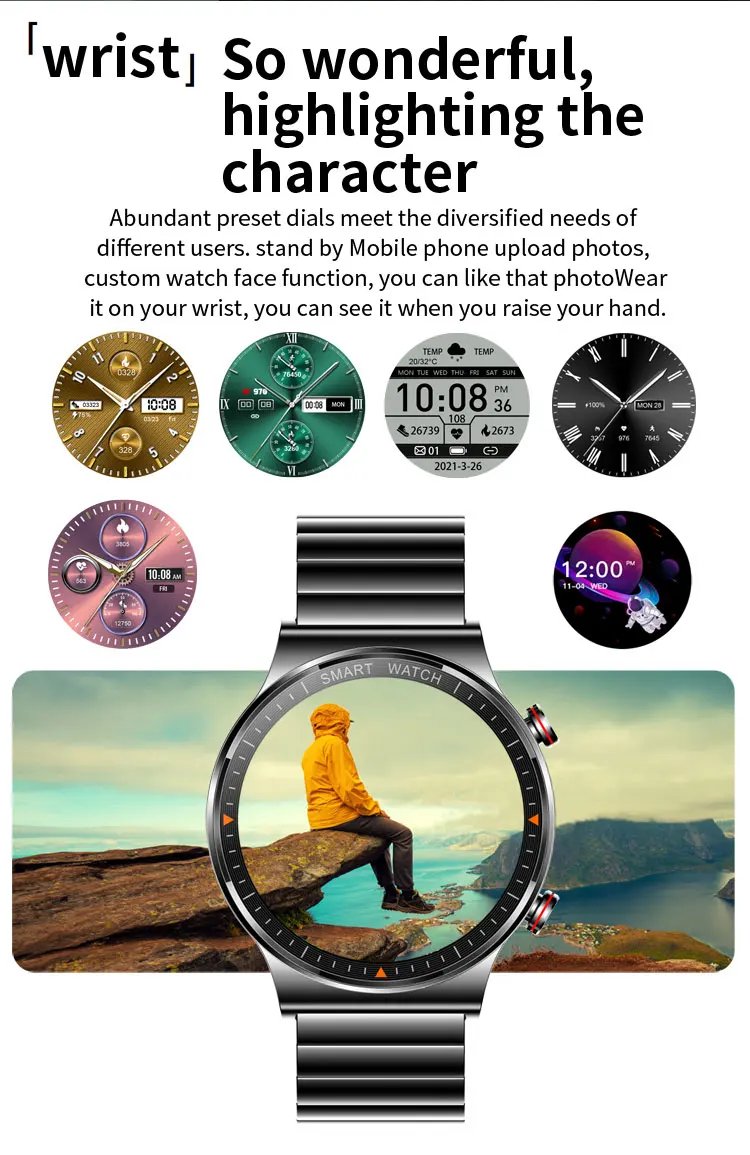 New 454*454 HD Smart Watch Full Touch Screen Mens Bluetooth Call Smartwatch IP68 Waterproof Music Player Fitness Tracker Watches