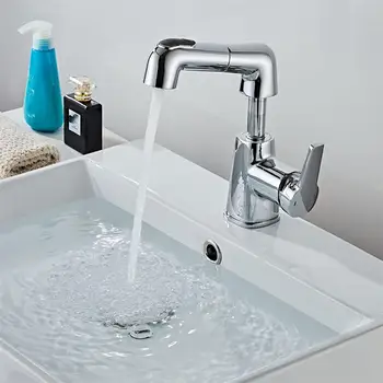 

1PC Bathroom Rise Fall Faucet Pulling Type Single Hole Water Tap Wash Tub Hot And Cold Mixing Valve Faucet 2PCS 60CM Inlet Pipe