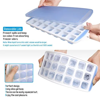 

21 Grid Ice Cube Trays Food Grade Silicone Ice Cream Molds With Lids For Baby Frozen Food Supplement Box New