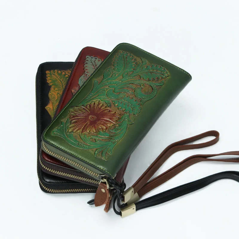 

Cegar pi qi Retro Tanned Leather MEN'S Wallet Fashion Handmade Carving Embossed Vegetable Leather Clutch Bag