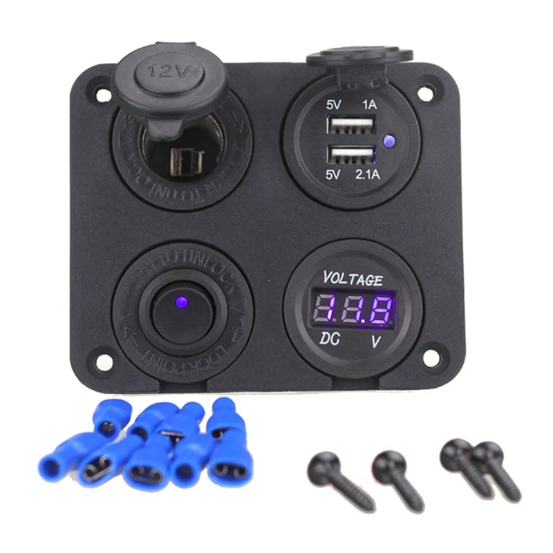 12 V-24 V многофункциональный 4 в 1 автомобиль Зарядное устройство Панель Dual USB Водонепроницаемый Разветвитель Прикуривателя для автомобилей Грузовик Мотоцикл