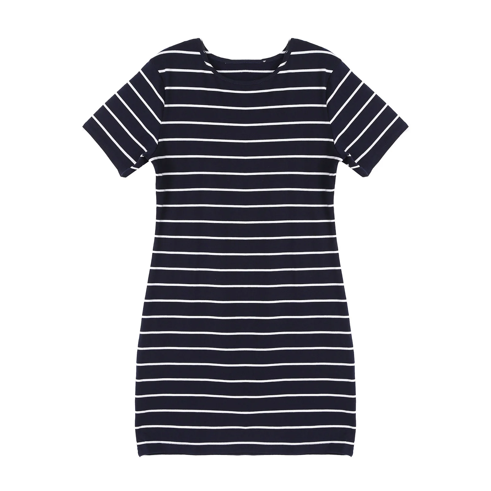 Women Summer Short Sleeves Stripes Print Above Knee Length Slim Fit Nightgowns Sleepshirts
