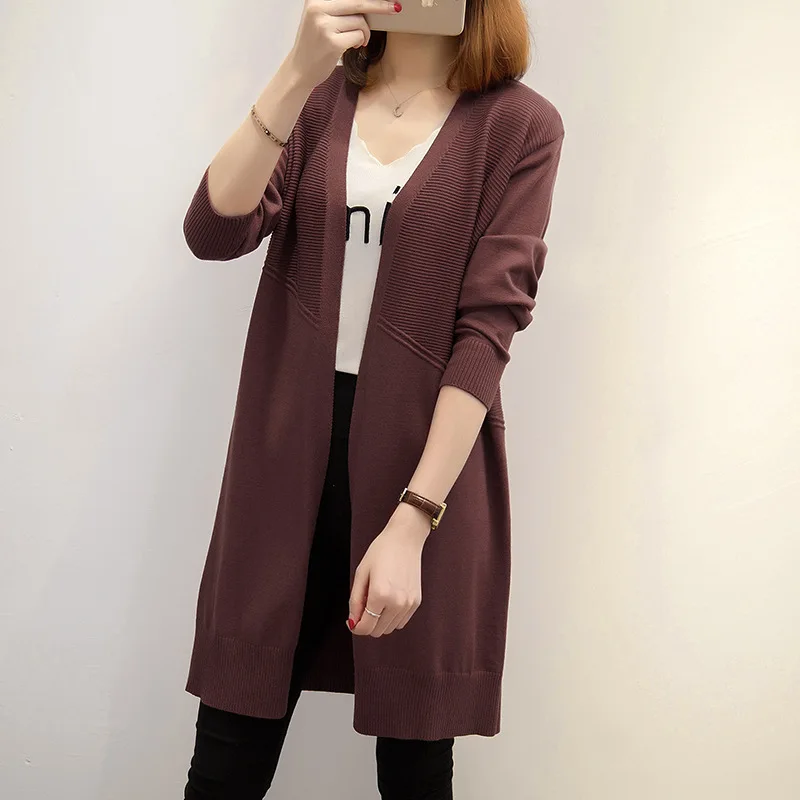 

2019 Cardigans Open Stitch Women Sweater V-Neck Full Striped Shirt Cardigan Women Long Cardigan