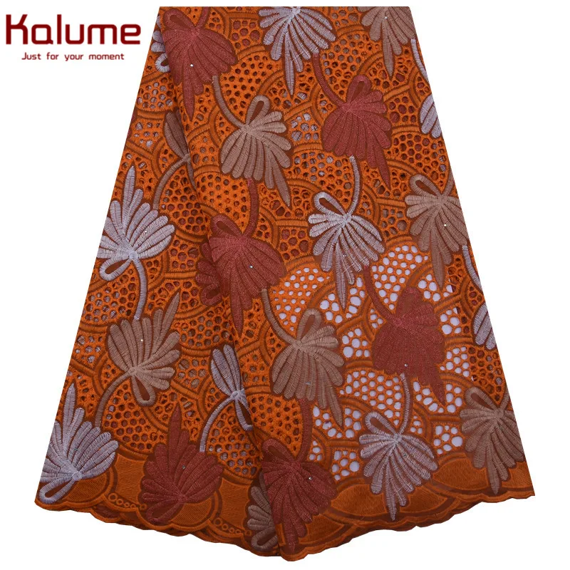 Orange Swiss Voile Lace 100% Cotton Fabric Nigeria Fabrics Embroidery African 5 Yards 1854 | Дом и сад