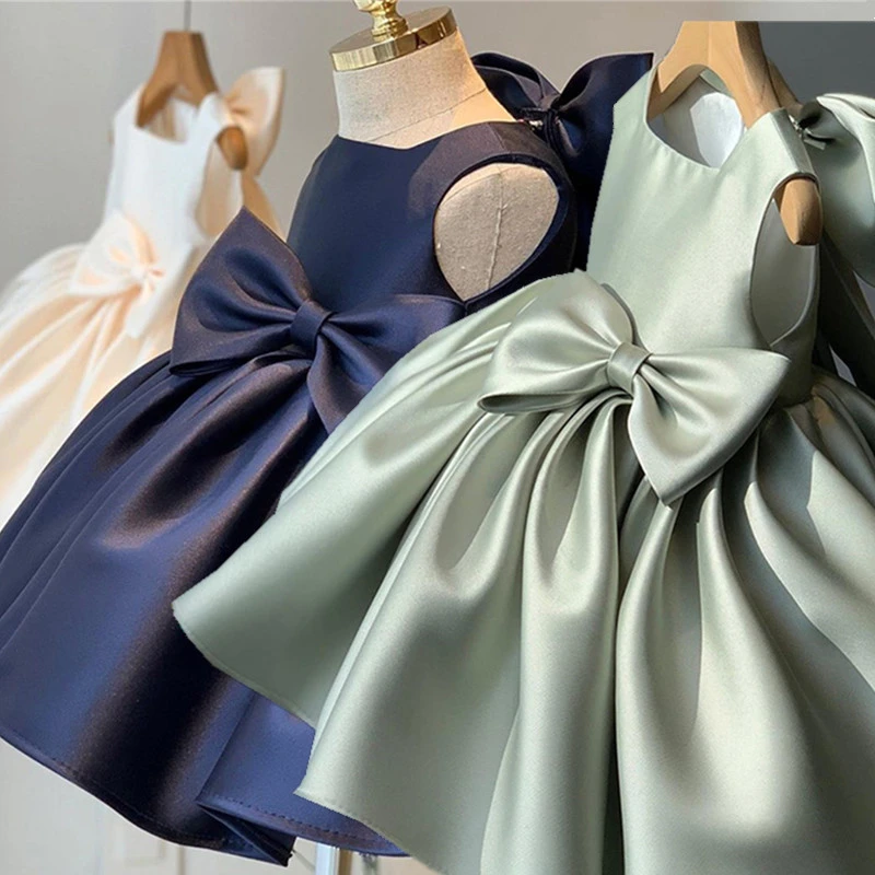 Vestido Vintage de seda con lazo ropa de Ceremonia de Apertura, de fiesta elegante, vestido de princesa para niñas|Vestidos| -