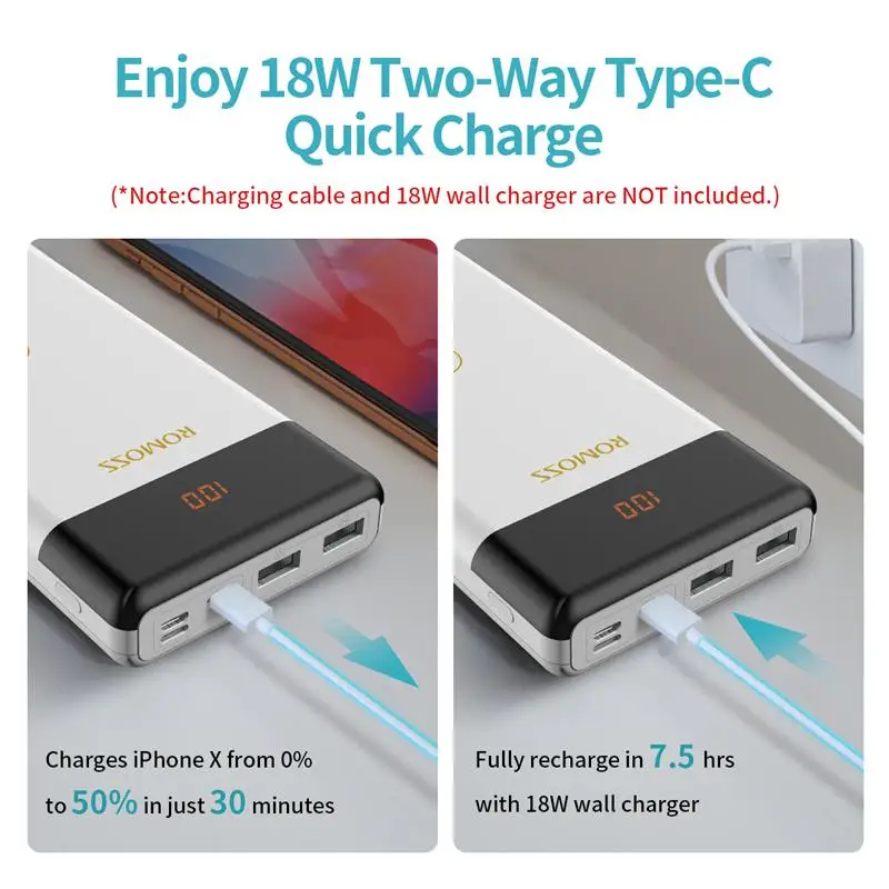 20000mAh ROMOSS LT20 Pro Power Bank Portable External Battery With PD Two-way Fast Charging Portable Charger For Phones Tablet