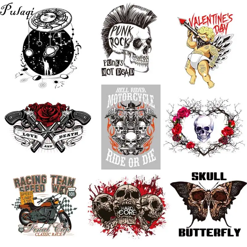 

Thermal Stickers Biker DIY Iron On Transfers Patches For Clothing Motorcycle Skull Patches Heat Transfer Patches On Jacket