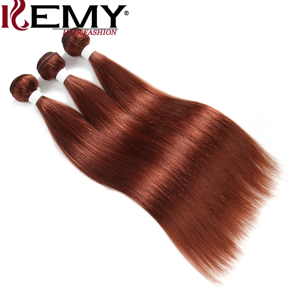 Каштановые человеческие волосы пряди с закрытием 4x4 KEMY Hair 3 шт. бразильские пучки