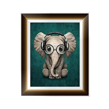 

Full 5D Diy Diamond Painting Wearing Headphones Baby Elephant Rhinestone Embroidery Cross Stitch Home Decor Handicrafts Gift