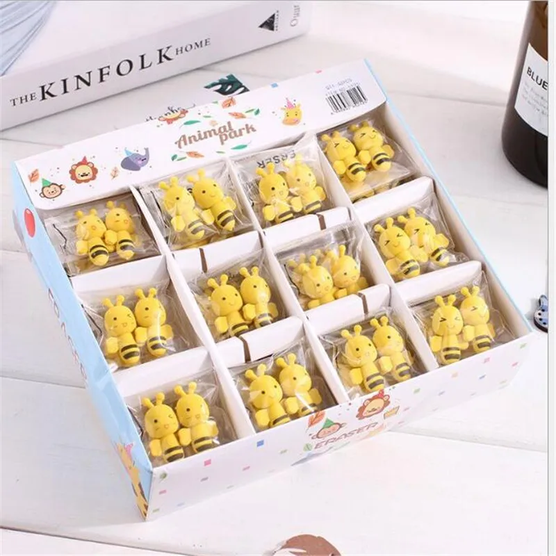 Youe shone 2pcs=1set New expressions small bee rubber cute shape learning stationery rubber fun eraser wholesale and retail