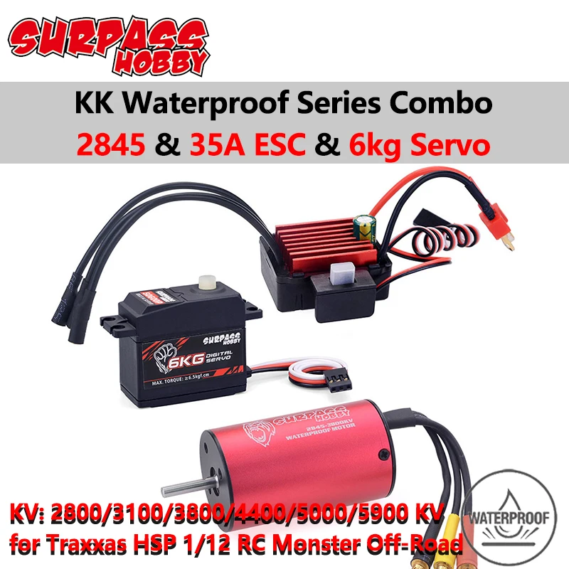 

Surpass Hobby COMBO Waterproof ESC Brushless Motor 2845 2600/2800/3100KV with 35A ESC 6kg Plasti Gear Servo for HSP 1/12 RC Car