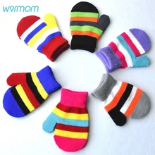 Warmom/зимние теплые вязаные варежки для новорожденных, полосатые разноцветные перчатки с защитой от царапин на пальцах, зимний подарок для детей 1-4 лет