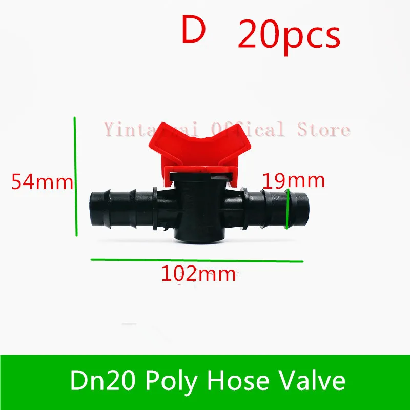 D 20pcs 20PCS Mini-Valve 16MM Barb x 16MM Hose Valve Water Garden Tap Hose Connector Sprinkle Drip Irrigation Fittings - Цвет: D 20pcs