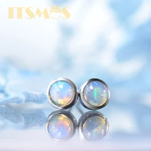 ITSMOS Natural Gemstone Opal Round Earrings s925 Silver Lucky Hope Elf Studs Earring Lover Colorful Jewerly for Women Gift