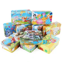 

High Quality 100 Pcs/set Iron Boxed Paper Puzzle Children's Toy Cartoon Puzzle Building Blocks early education Kid Birthday Gift