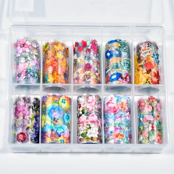 

10pcs/Lot Floral Flowers Stickers On Nails Foil Transfer Starry Sky Summer Sliders For Manicure Nail Art Decals Foil CNZ08735