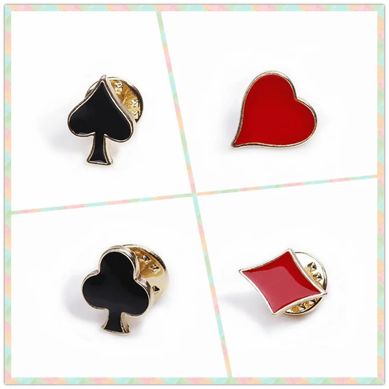 2021 New Playing Cards Metal Poker Set Spade Club Pins Enamel Brooch Jewelry Brooches For Women Lapel Pin Men Accessories
