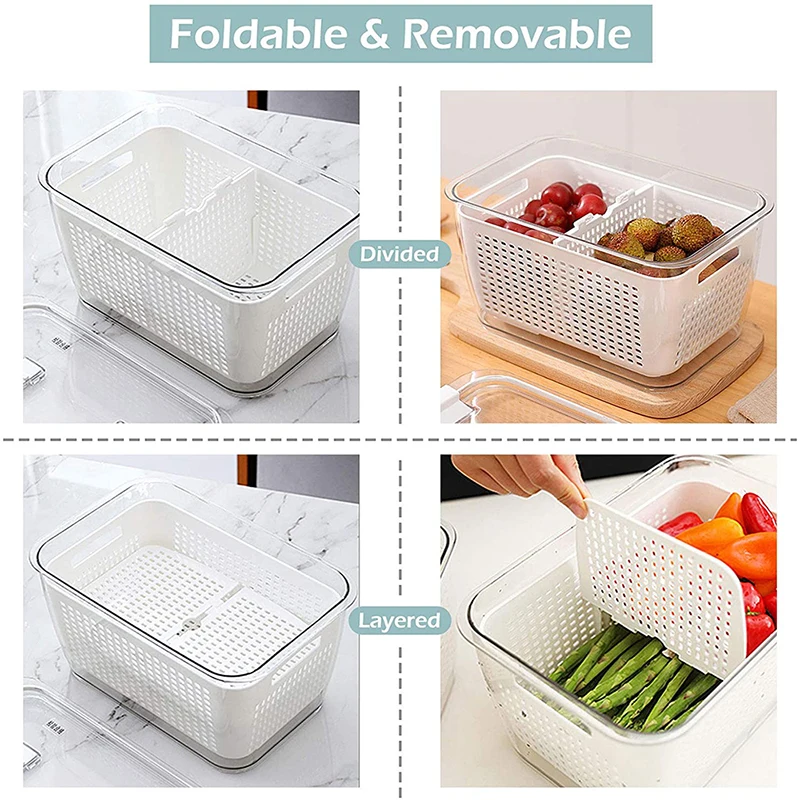 Caja de almacenamiento de frutas frescas para nevera, cesta de drenaje  hueca para cocina, organizador de alimentos, organizador de despensa para  Organizadores de utensilios de cocina Pequeña Bewildely HA070910-01