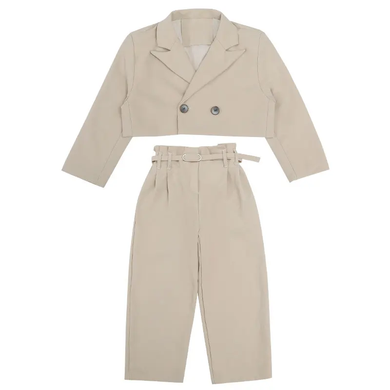 Teenage Girl Blazer Suits Clothing Sets Spring Autumn Kids Jackets+Pants+Belt Loose Formal Casual Outfits 3pcs girls clothes set