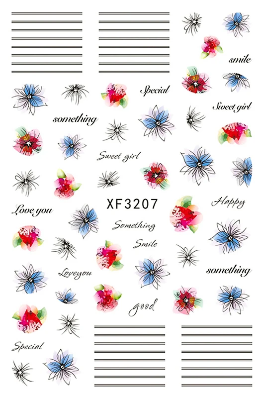 Цветочная Орхидея наклейка для дизайна украшения ногтей Лаванда наклейки для ногтей, переводная картинка наклейка на клей на ногти надпись маникюр - Цвет: XF3207