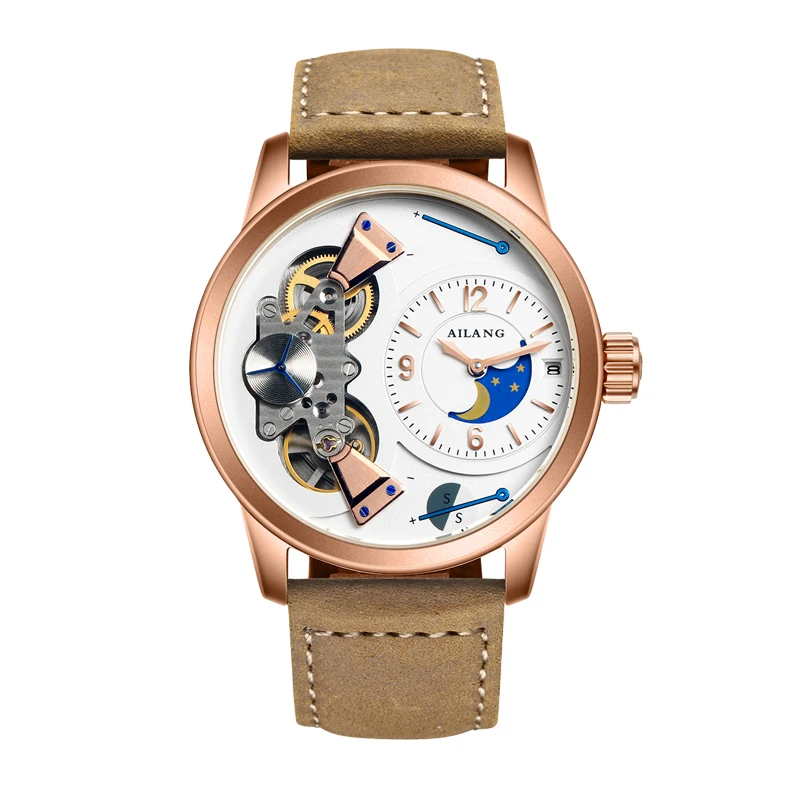

AILANG 5811 Switzerland watches men luxury brandautomatic Authentic mechanical skeleton Moon phase leather belt waterproof watch