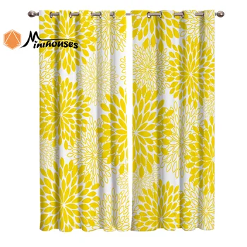 

Abstract Flower Yellow Curtains Window Living Room Curtains Kitchen Indoor Window High Blackout Curtain Thick Style