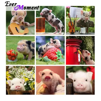 

Ever Moment Diamond Painting Animal Pig Mosaic Full Square Resin Drill Embroidery Handcraft Leisure At Home Decoration S2F2604