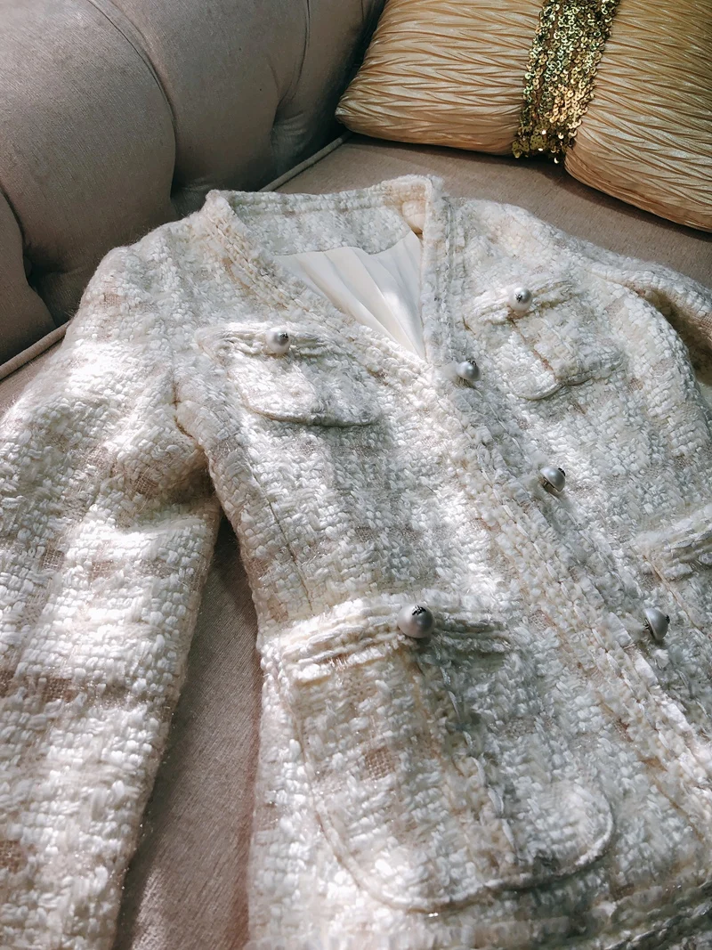 Brand fashion women's high-end luxury autumn elegant slim ladies temperament tweed slim woolen short coat