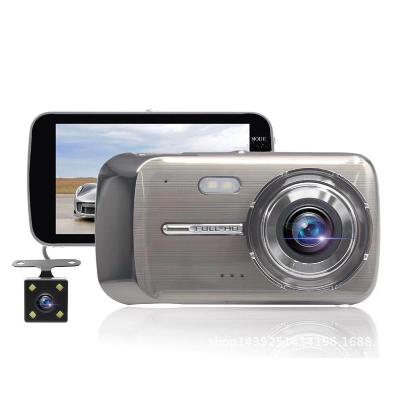 Автомобиль 4 дюймовый цинковый сплав Hd 1080P Камера Dvr Двойной объектив 170 ° Широкий формат петля Регистраторы