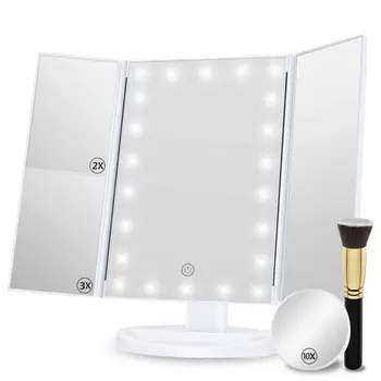 

Vanity Makeup Mirror Trifold 22 LED Lighted With Touch Screen 2x3x10x Magnifying