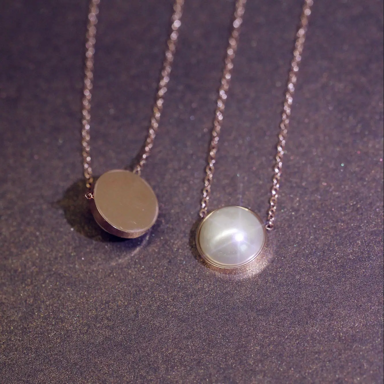 

Circle Pearl WOMEN'S Necklace Retro Simple Accessories Titanium Steel Gold Plated Short Clavicle Necklace