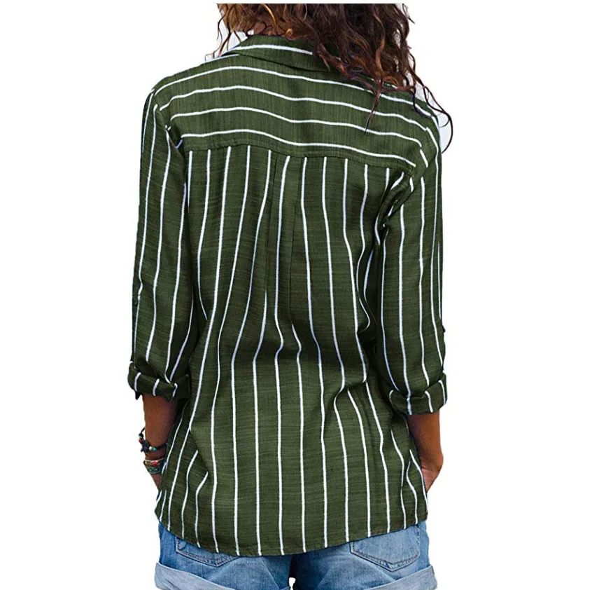 Women Stripe Shirts Blouses Long Sleeve Casual Lady Office Chiffon Shirt Autumn Blouse Loose Button Mujer Blusas Top Plus Size