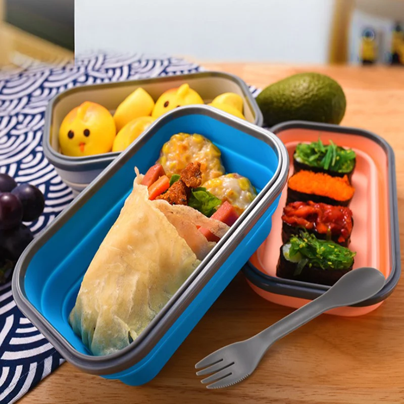 Силиконовый Ланч-бокс Bento, контейнер для еды, складной контейнер для еды, кухонные принадлежности, портативное хранение, микроволновка с подогревом, высокая температура