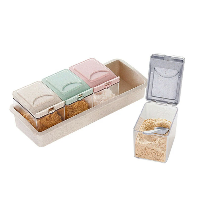 Spice Seasoning Storage Box Container Set Sugar Container With 4 Serving Spoons Seasoning Bottle Container Kitchen Food Boxes