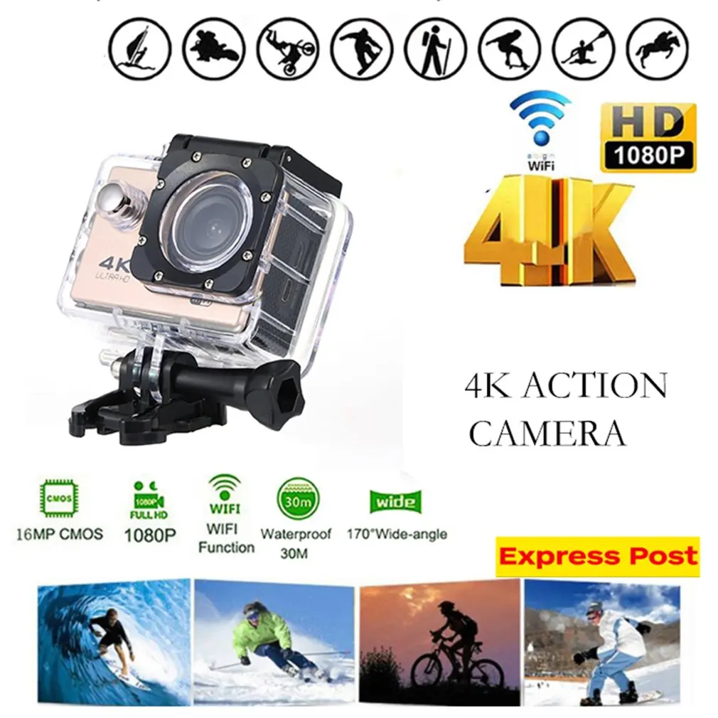 4K Экшн-камера 16MP Vision 3 Подводная Водонепроницаемая камера широкий угол WiFi Спортивная камера с монтажным аксессуаром комплект