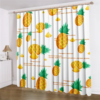 

3D Print Fruits Curtains 2 Panels Cartoon Pineapple Window Curtains Home Textile Window Drapes Home Decor Window Treatments