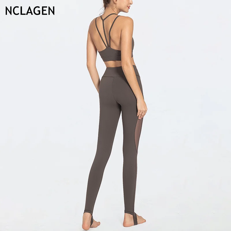 

NCLAGEN Yoga Motion Suit Woman Gym Workout Running Fitness Top Leggings High Impact Sports Bra High Waist Pants Two-piece Set