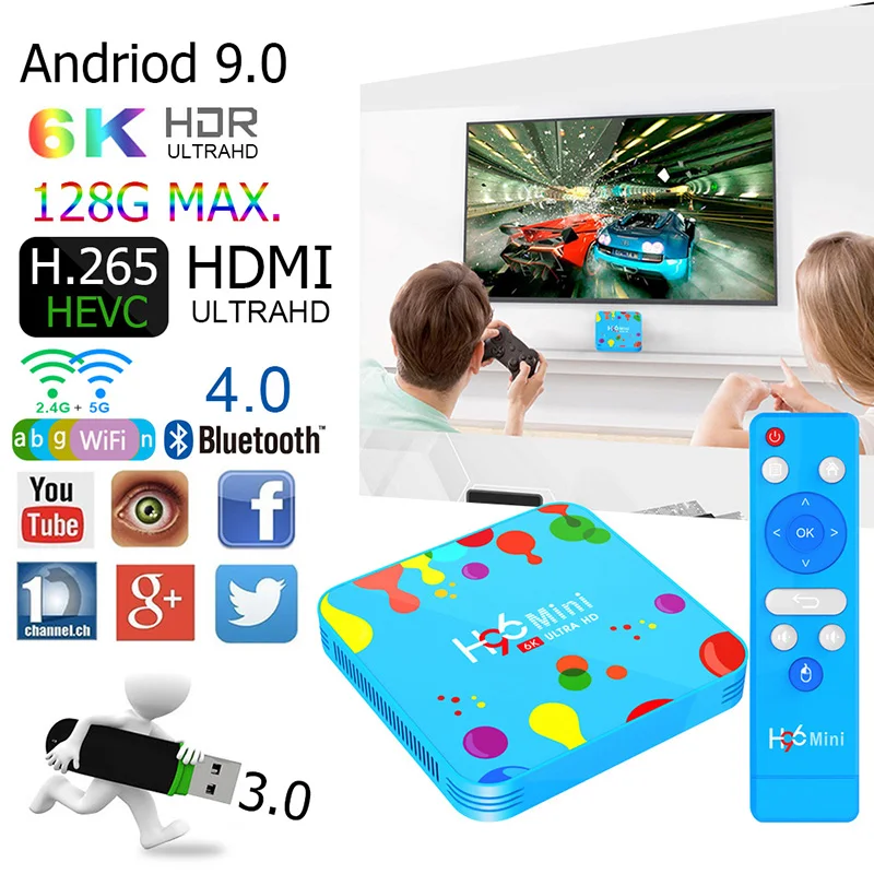 ТВ-приставка H96 Mini Android 9,0 приставка HDMI 4 Гб ram+ 32 ГБ/128 ГБ rom