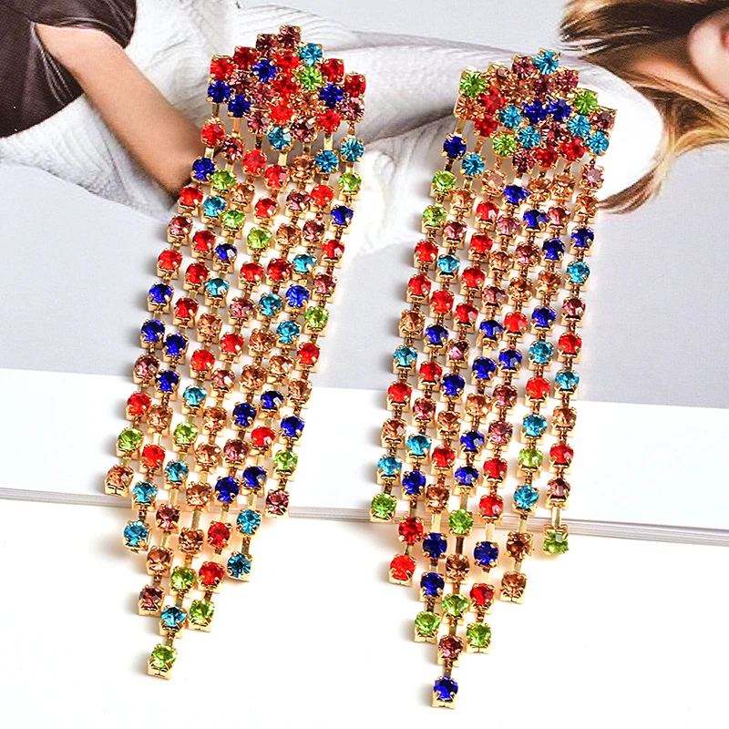

Statement Colorful Crystal Long Earrings High-quality Fashion Trend Drop Earring New Jewelry Accessories For Women Wholesale