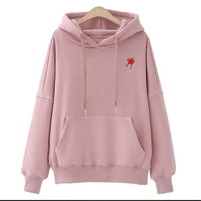  Autumn Hoodies Sweatshirts for Women Rose Printed Off Female Jumper Pullover Casual Long Sleeve Top